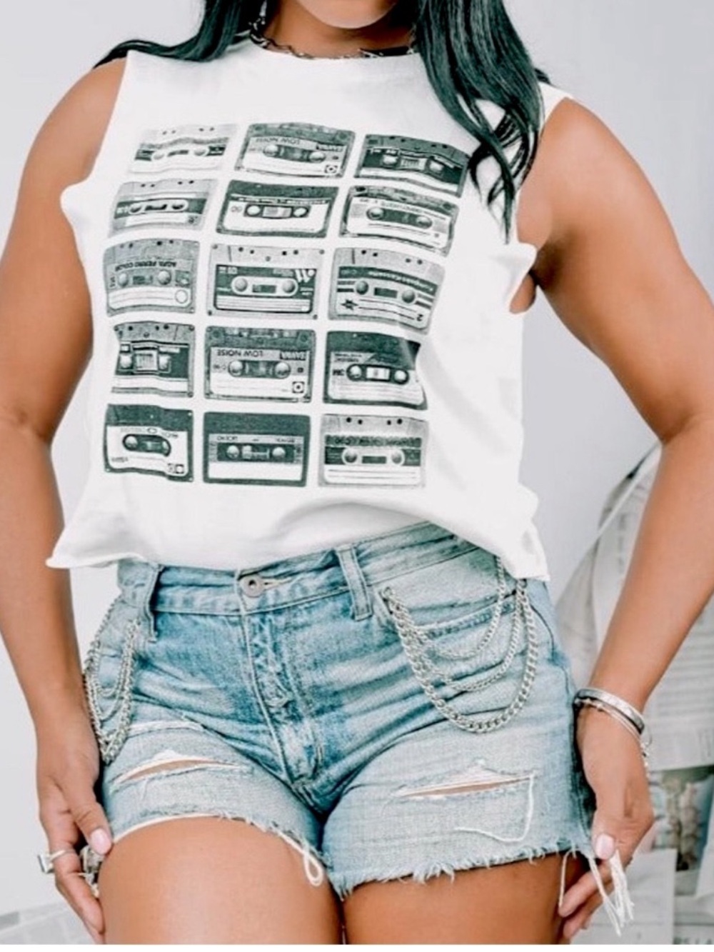 Prince Peter Cassette Tape Muscle Cropped Tee Shirt in Off White Size: XS